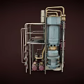 Industrial Machinery Units With Metal Frames Pipes Control Panels And Multi Level Design