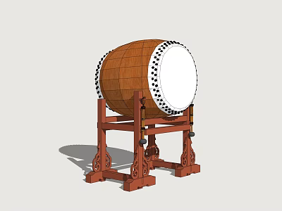 Classical Garden Landscape With Traditional Wooden Drum And Carved Stand 3d model