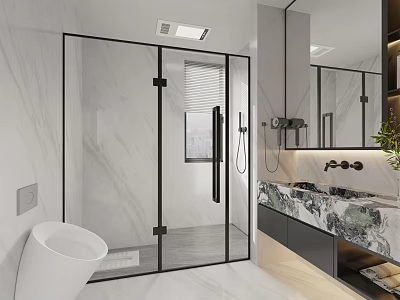 Modern Bathroom Design With Marble Walls Glass Shower And Vanity 3d model