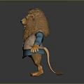 3D Lion Game Movie Character With Fluffy Mane Blue Sleeves And Brown Vest