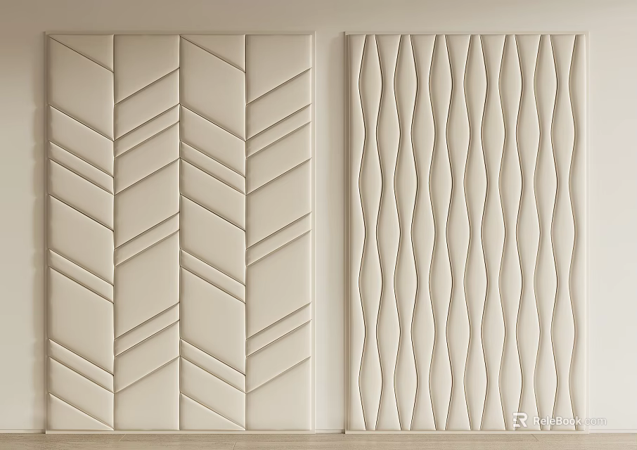 Beige Interior Textured Wall Panels With Geometric And Wavy Patterns 3d model 