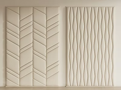 Beige Interior Textured Wall Panels With Geometric And Wavy Patterns 3d model