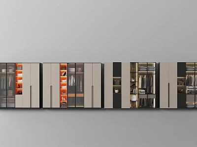 Modern Wardrobe Interior Design With Multiple Glass Doors And Storage Compartments 3d model
