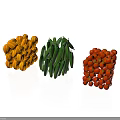Fresh Yellow Pumpkins Green Peas and Red Strawberries Arranged in Cube Shaped
