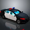 3D Model Police Car With Black White Body And Blue Red Flashing Lights