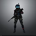 Colorful Armored Sci Fi Character With Creature Inspired Armor Holding Rifle