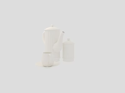 White Ceramic Tea Set With Teapot Cup Sugar Jar And Tray 3d model