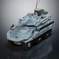 Detailed Gray Military Wheeled Tank With Top Equipment And Antenna Structure