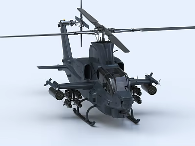 Military Attack Helicopter Armed With Missile Pods Main Rotor Blades And Dark Gray Tactical Design 3d model