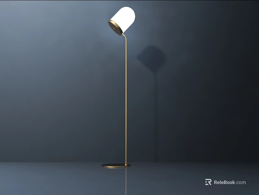 Modern Floor Lamp With White Lampshade Gold Metal Stand And Shadow Effect 3d model 