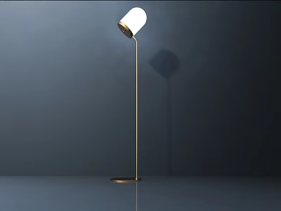 Modern Floor Lamp With White Lampshade Gold Metal Stand And Shadow Effect 3d model