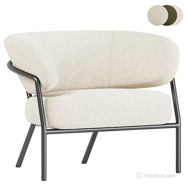 Cozy Modern Single Sofa With Fluffy Bouclé Fabric And Black Metal Frame 3d model 
