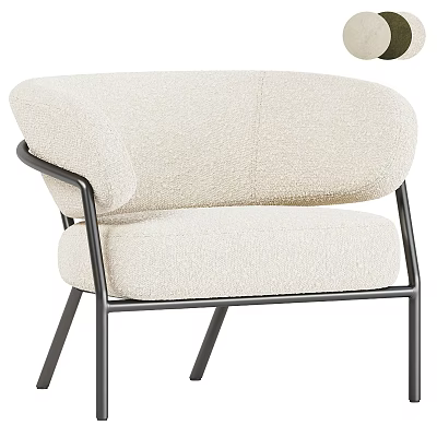 Cozy Modern Single Sofa With Fluffy Bouclé Fabric And Black Metal Frame 3d model