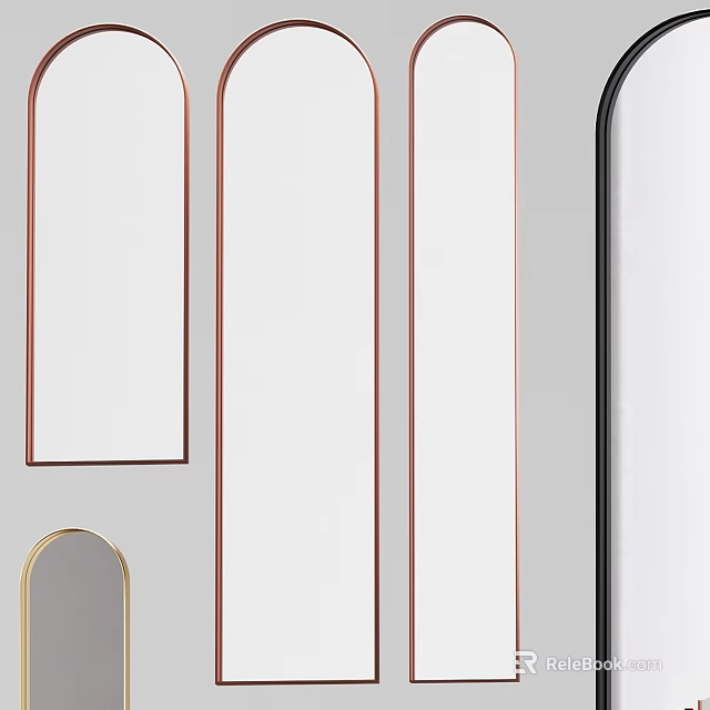 Stylish Modern Mirrors Featuring Rectangular Arched Shapes And Gold Copper Black Gray Frames 3d model 