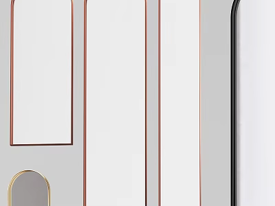 Stylish Modern Mirrors Featuring Rectangular Arched Shapes And Gold Copper Black Gray Frames 3d model