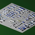 Industrial Factory Complex Layout With Workshops Warehouses And Blue Grey Roof Structures