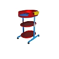 Red And Blue Three Tier Rolling Cart With Storage Shelves And Mobile Wheels