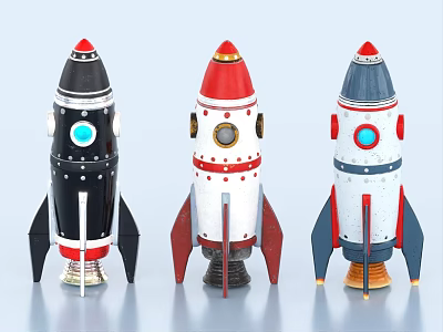 Vintage Colorful Rocket Models With Detailed Windows And Decorative Design 3d model