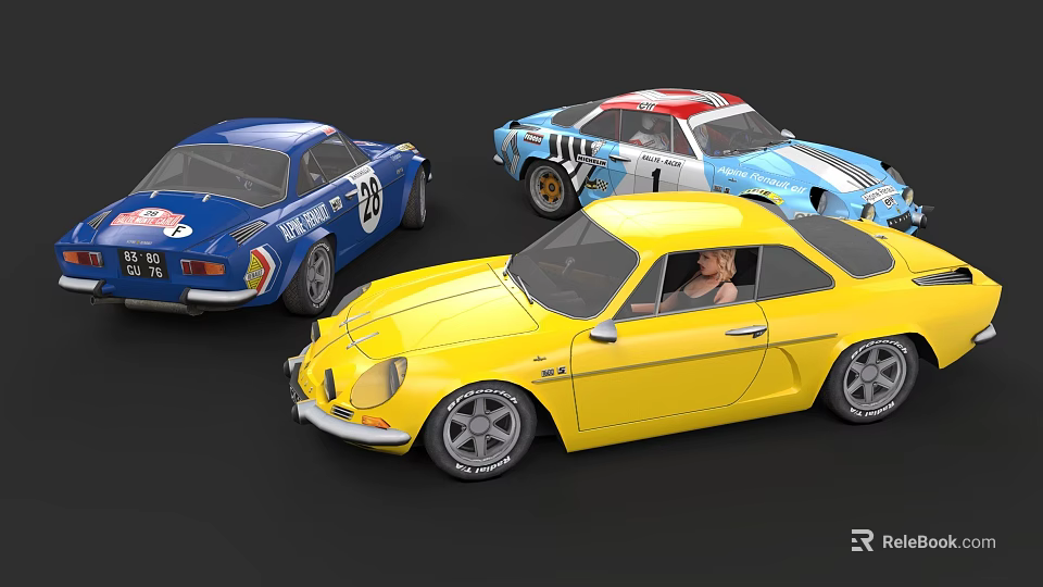 Vintage Racing Cars Collection Featuring Yellow Blue And Striped Classic Sports Models 3d model 