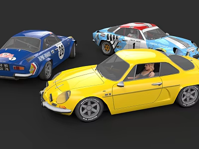 Vintage Racing Cars Collection Featuring Yellow Blue And Striped Classic Sports Models 3d model
