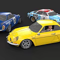 Vintage Racing Cars Collection Featuring Yellow Blue And Striped Classic Sports Models