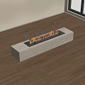 Modern Fireplace With Glass Panel Burning Flames On Wooden Floor Near Large Window City View