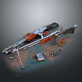 Detailed 3D Rendered Rifle Weapon Featuring Metal Parts Wooden Components And Accessories On Dark Background