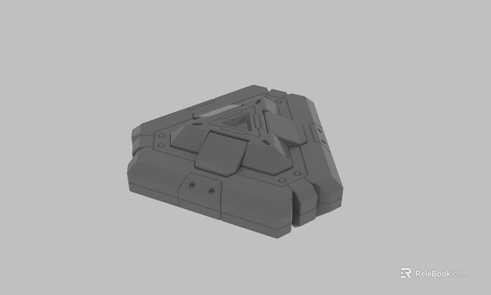Grey Mechanical Component 3D Model Featuring Geometric Panels And Joints 3d model 