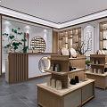 New Chinese Style Tea Specialty Store Interior with Display Shelves and Decorative Counter