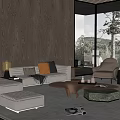 Modern Living Room Interior With Sectional Sofa Coffee Table Armchairs And Floor to Ceiling Windows