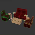 Red Leather Sofa and Armchairs with Wooden Coffee Table Furniture Set