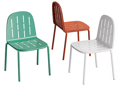 Modern Single Chair Design In Green Orange White With Hollow Back And Metal Legs 3d model