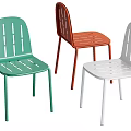 Modern Single Chair Design In Green Orange White With Hollow Back And Metal Legs