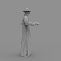 Man Wearing Traditional Robe And Hat Standing With Extended Hand Simple Background