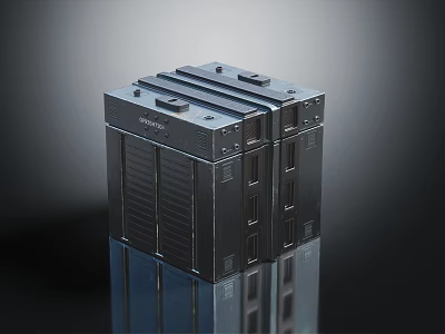 Black Industrial Server Rack Cabinet With Stacked Layers And Ventilation Grilles 3d model