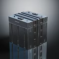 Black Industrial Server Rack Cabinet With Stacked Layers And Ventilation Grilles