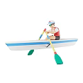 Person Rowing White And Blue Canoe With Green Paddles On Water