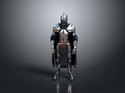 Man In Medieval Knight Armor With Black Cloak Full Body Standing 3d model