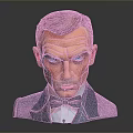 3D Rendered Man With Red Hair Blue Eyes Dark Blue Suit And Black Bow Tie