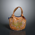 Handcrafted Brown Handbag With Colorful Dotted Patterns And Blue Trim Handles