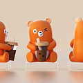 Cute Orange Bear Toys in Three Different Poses Front Back Side Views 3d model
