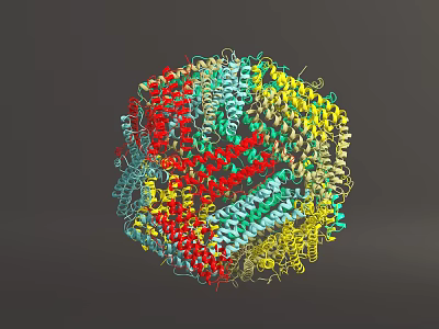 Colorful Spherical Molecular Structure Model With Helical Red Green Yellow Blue Chains 3d model