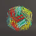 Colorful Spherical Molecular Structure Model With Helical Red Green Yellow Blue Chains