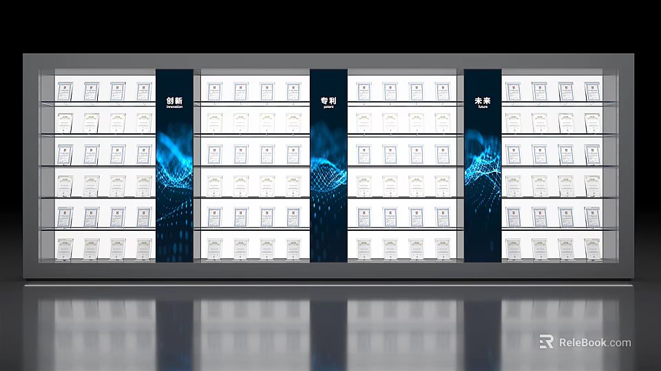 Modern Product Display Background Wall With White Cabinets And Blue Light Patterns 3d model 