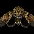 Detailed Cicada With Patterned Wings And Intricate Body Structure On Black Background 3d model