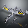 Cosmic Spaceship Design Featuring Detailed Mechanical Structure And Multiple Yellow Thrusters 3d model