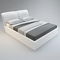Modern Double Bed with White Headboard Frame Pillows and Gray White Layered Bedspread 3d model