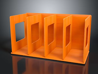 Orange Bookshelf with Multiple Compartments and Square Openings featuring Wooden Texture 3d model