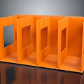 Orange Bookshelf with Multiple Compartments and Square Openings featuring Wooden Texture