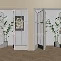 Glass Folding Doors With White Frame In Modern Interior Room And Green Plants